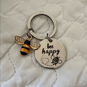 Bee Happy Bee Keychain Charm - Yellow & Black Bee Pendant